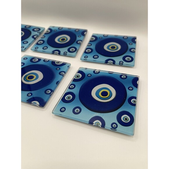 BAR Glass Set of 6 Evil Eye Print Coasters - Picture 2 of 5